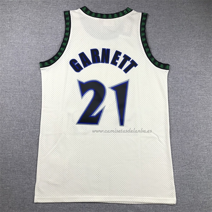 Camiseta Minnesota Timberwolves Kevin Garnett NO 21 Mitchell & Ness Chainstitch Crema